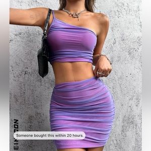 Pink & purple ombré run her one shoulder top & skirt